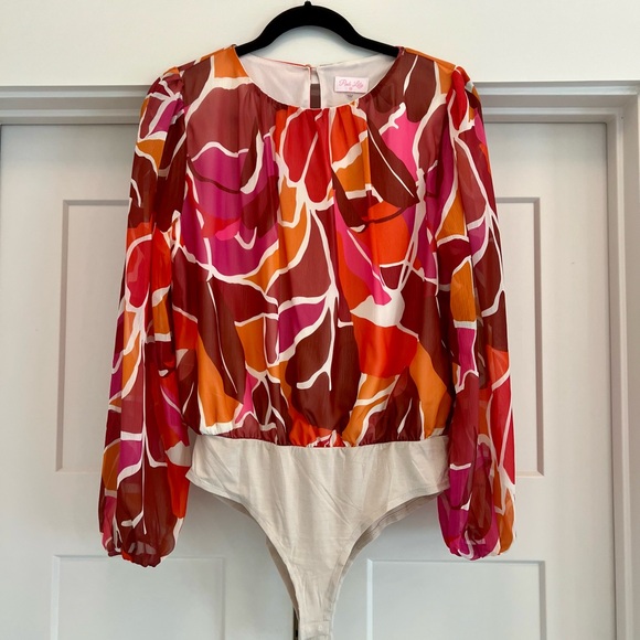 Pink lily medium floral bodysuit blouse - Picture 3 of 7